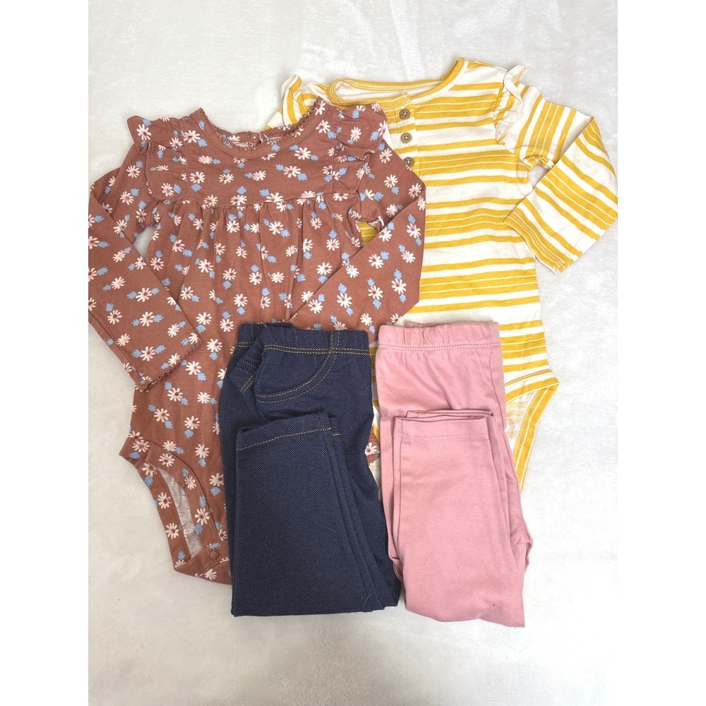 Carter's Baby 9-12M Girl's 4 Piece Long Sleeve Body Suits & Leggings Set